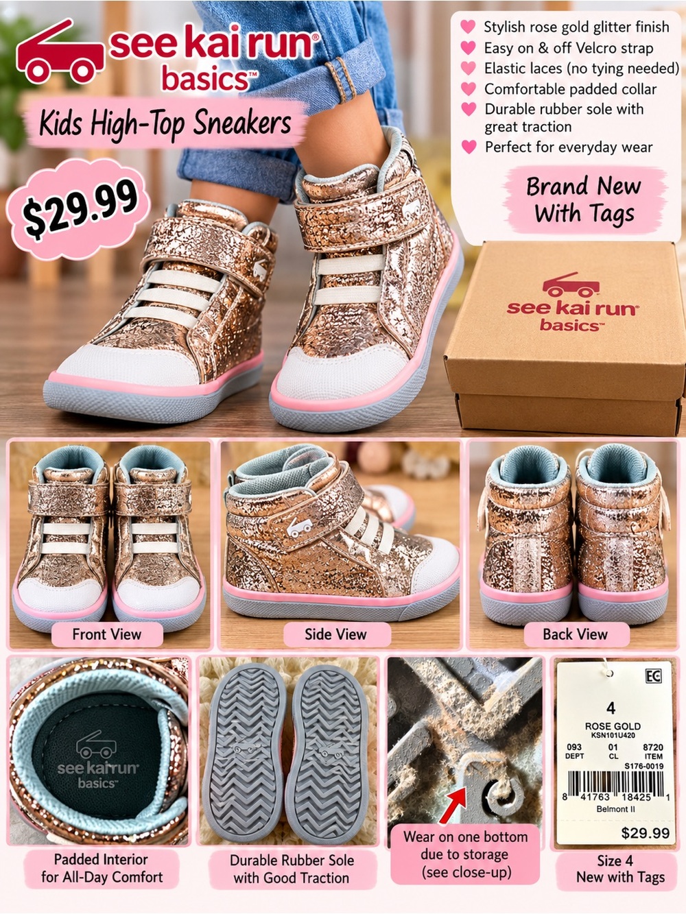 OshKosh B'gosh Rose Gold Glitter Kids High-Top Sneakers